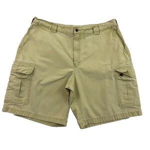 LL Bean Natural Fit Cargo Shorts Mens 40W Gray Cotton Mid Rise Flat Front Button